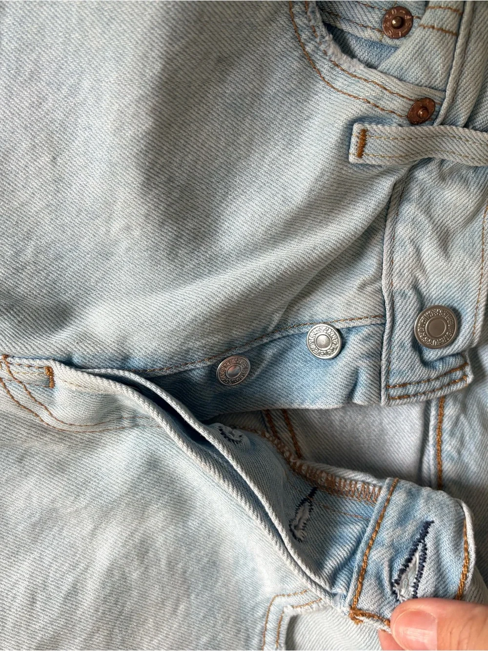 Levi's Light Blue Frayed Hem Cropped Denim Shorts